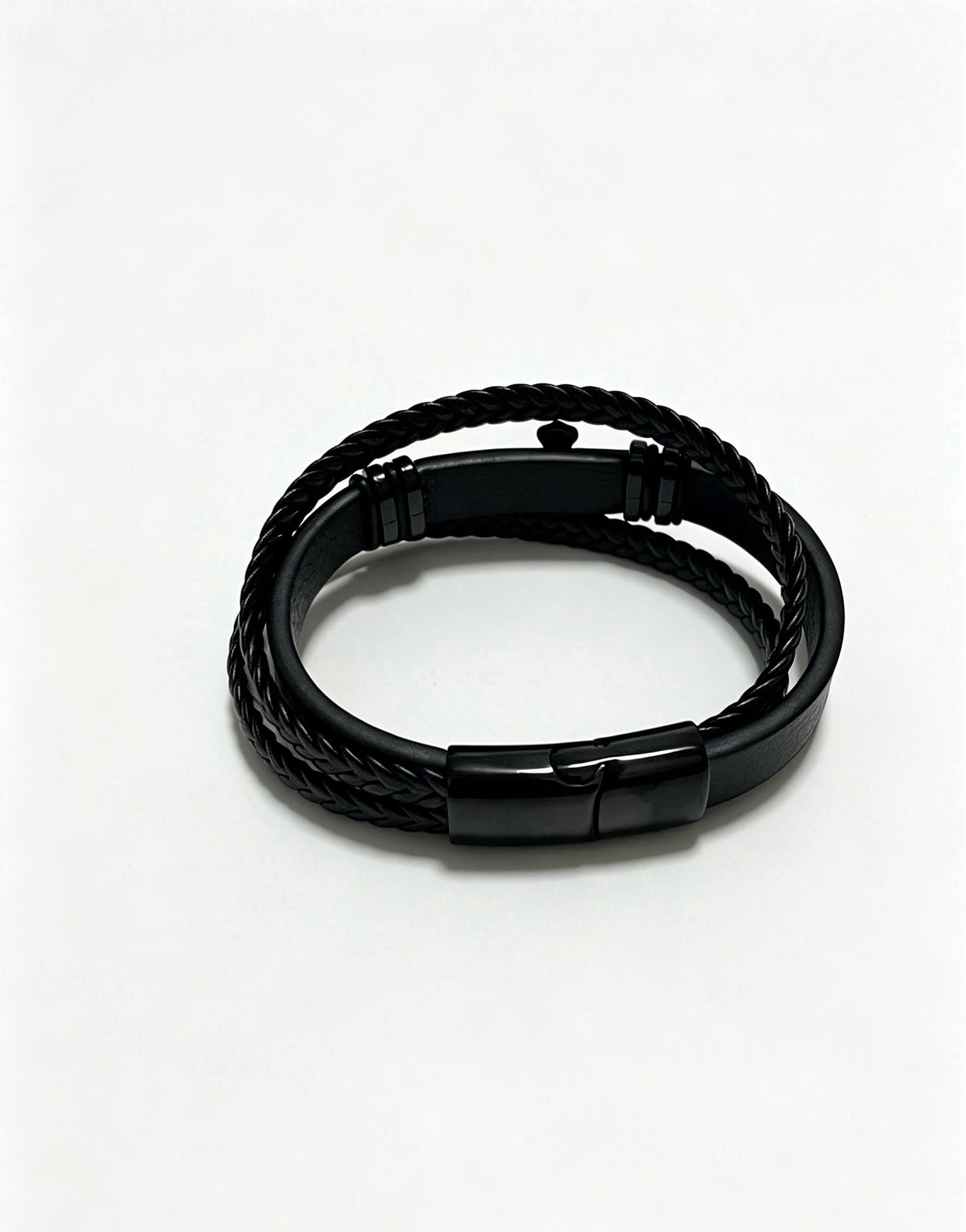 Chrome Hearts Black Braided Leather Bracelet with Cross Clasp